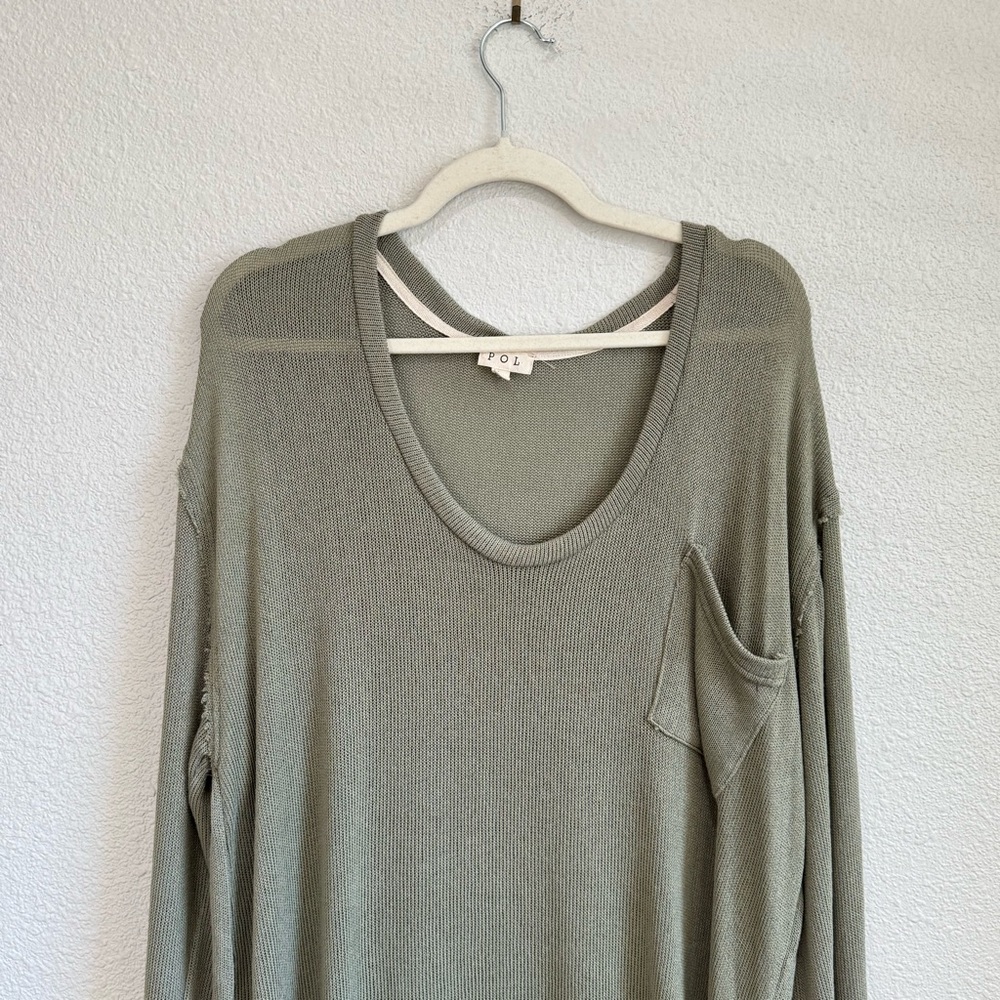 POL Womens Large Waffle Knit Green Slouchy Boho Relaxed Fit Oversized Beach‎ - Picture 2 of 8